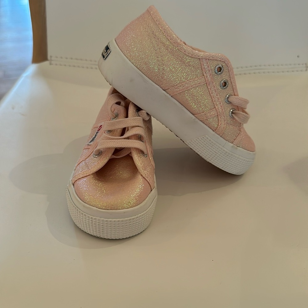 NEW Superga Sparkly Pink Lace Up Sneakers